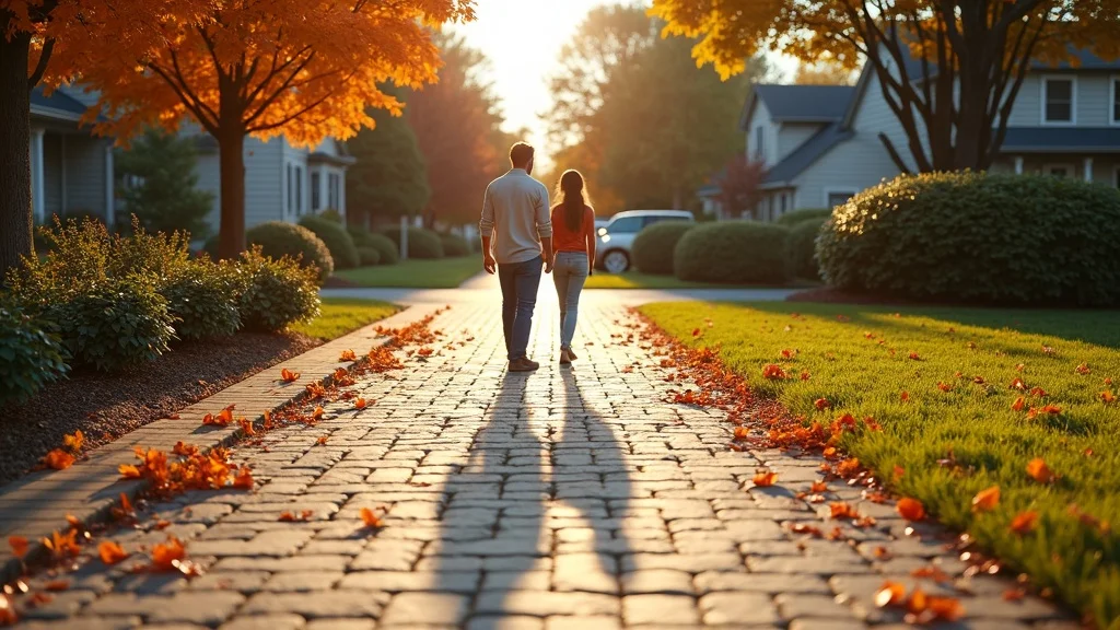 contrasting suburban driveways: one clean and one covered with leaf stains and debris, showing the effect of leaves on curb appeal and asphalt condition