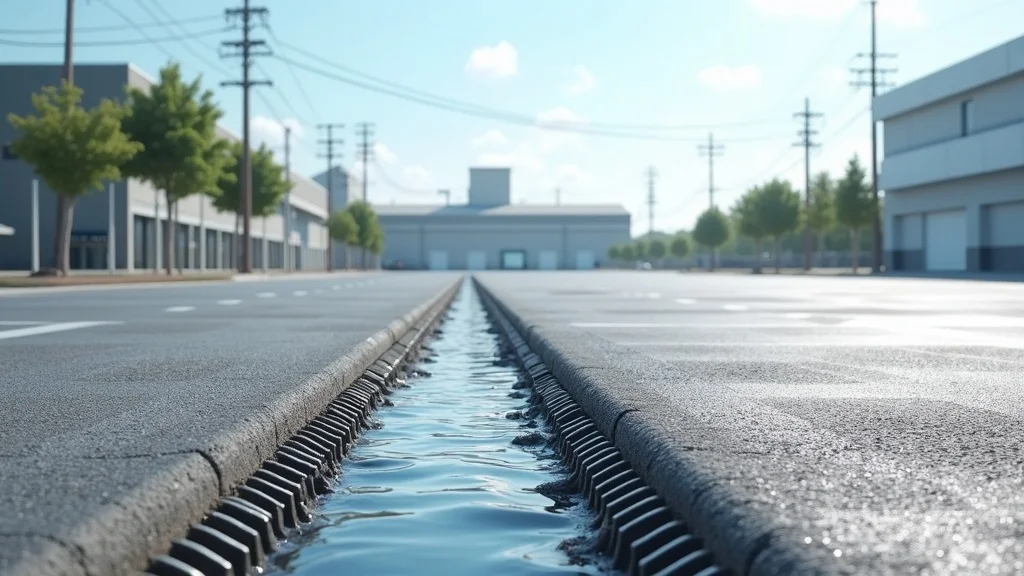 Industrial parking lot with advanced drainage system and visible surface grading for industrial and commercial asphalt longevity