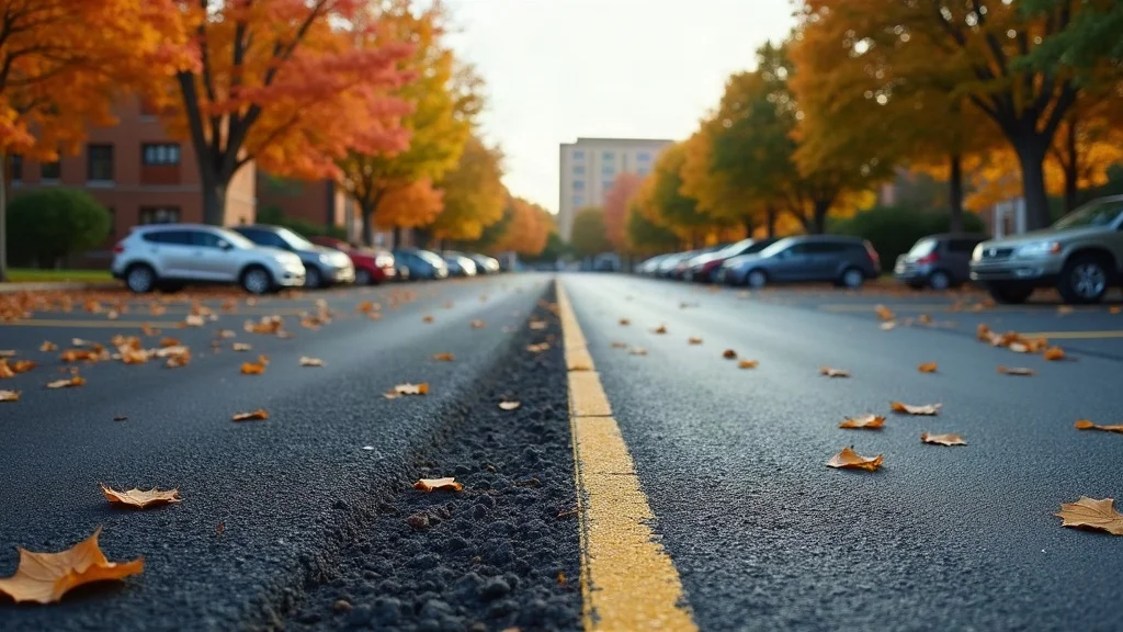 Side-by-side comparison of repaired asphalt, sealcoated surface, and deteriorating asphalt in a parking lot—visual guide for asphalt repair decisions